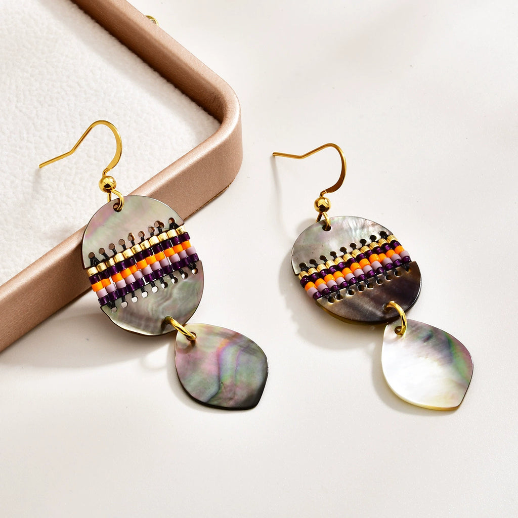 Lightweight abalone shell beaded earrings with layered shell drops
