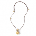 Gold-tone amphora red agate necklace with long brown waxed cord
