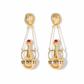 Gold-tone amphora red agate drop earrings with double chain detail