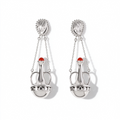 Silver-tone amphora red agate drop earrings with double chain detail