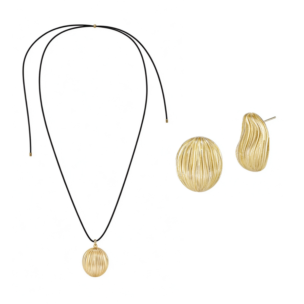 Bound Light Gold-Tone brushed pendant necklace with Large sculptural stud earrings