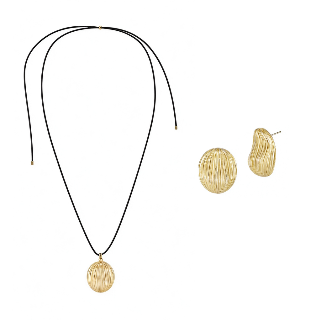 Bound Light Gold-Tone brushed pendant necklace with Small sculptural stud earrings