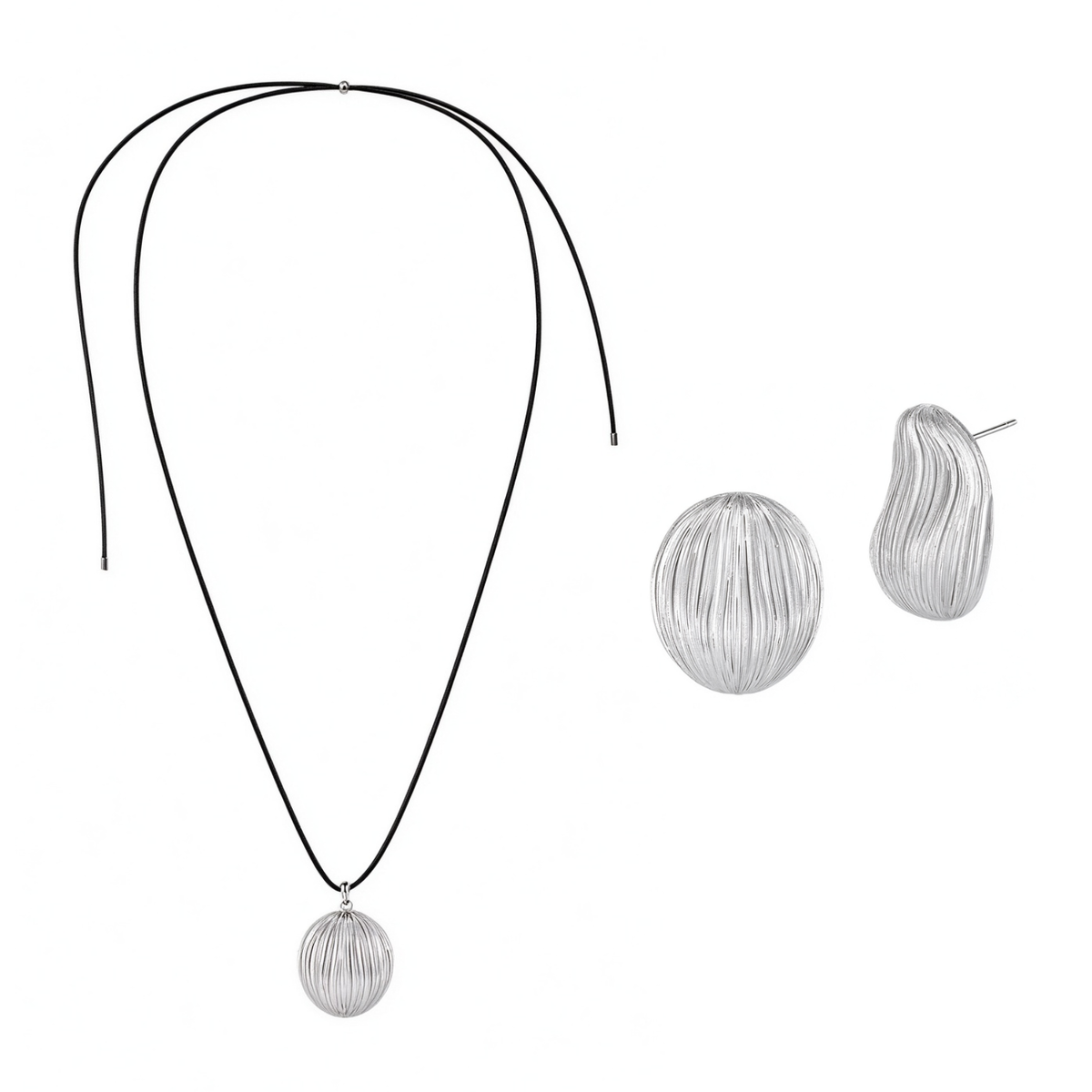 Bound Light Silver-Tone brushed pendant necklace with Large sculptural stud earrings