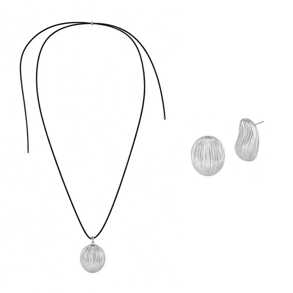 Bound Light Silver-Tone brushed pendant necklace with Small sculptural stud earrings