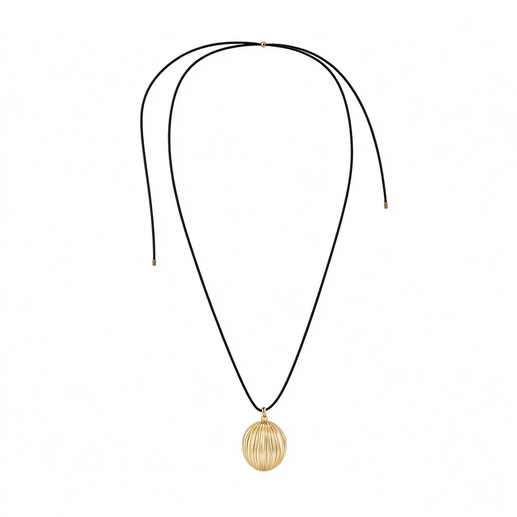Bound Light Brushed Pendant Necklace in Gold-Tone on black wax cord