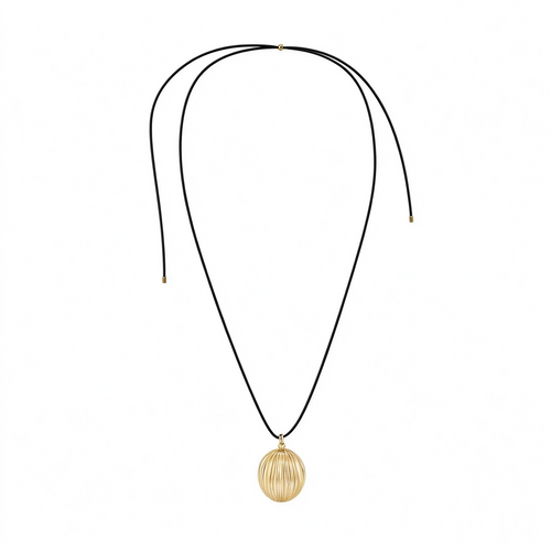 Bound Light Brushed Pendant Necklace in Gold-Tone on black wax cord