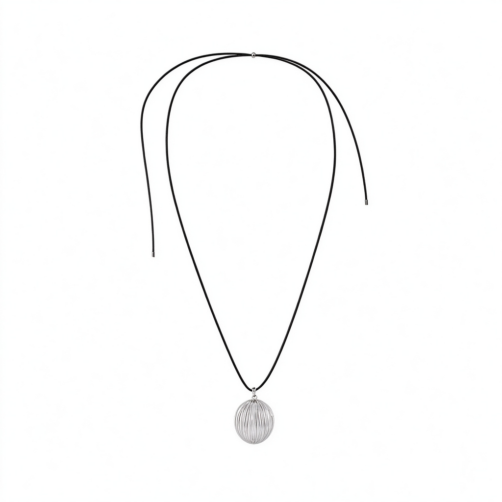 Bound Light Brushed Pendant Necklace in Silver-Tone on black wax cord