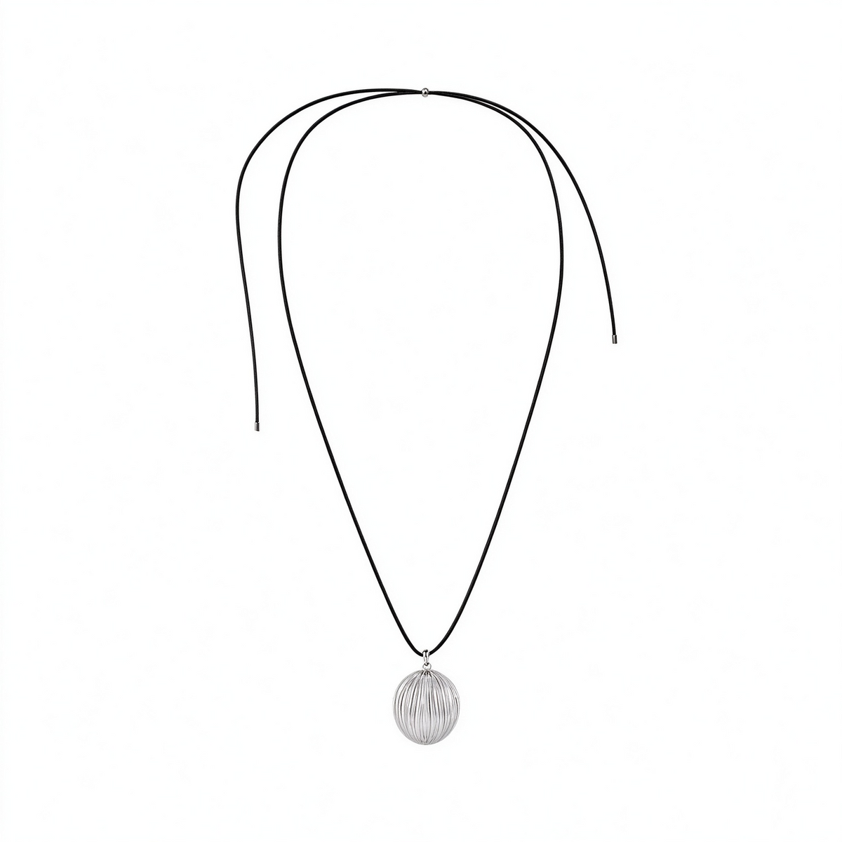 Bound Light Brushed Pendant Necklace in Silver-Tone on black wax cord