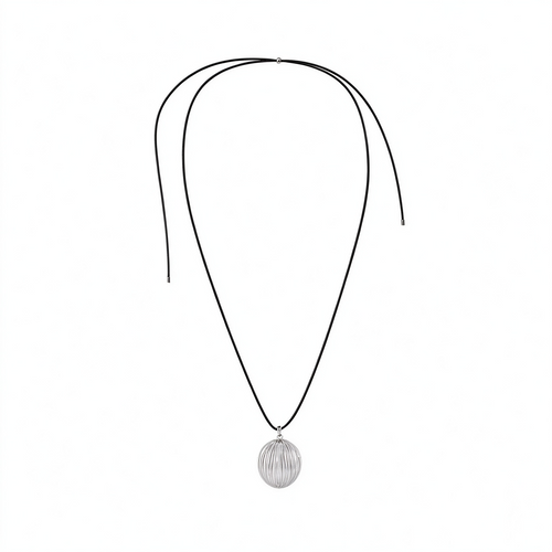 Bound Light Brushed Pendant Necklace in Silver-Tone on black wax cord