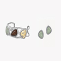 Bound Light Silver-Tone natural stone triangle earrings with sculptural cuff bracelet