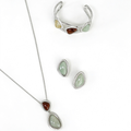 Bound Light Silver-Tone long necklace, triangle earrings and natural stone cuff three-piece set