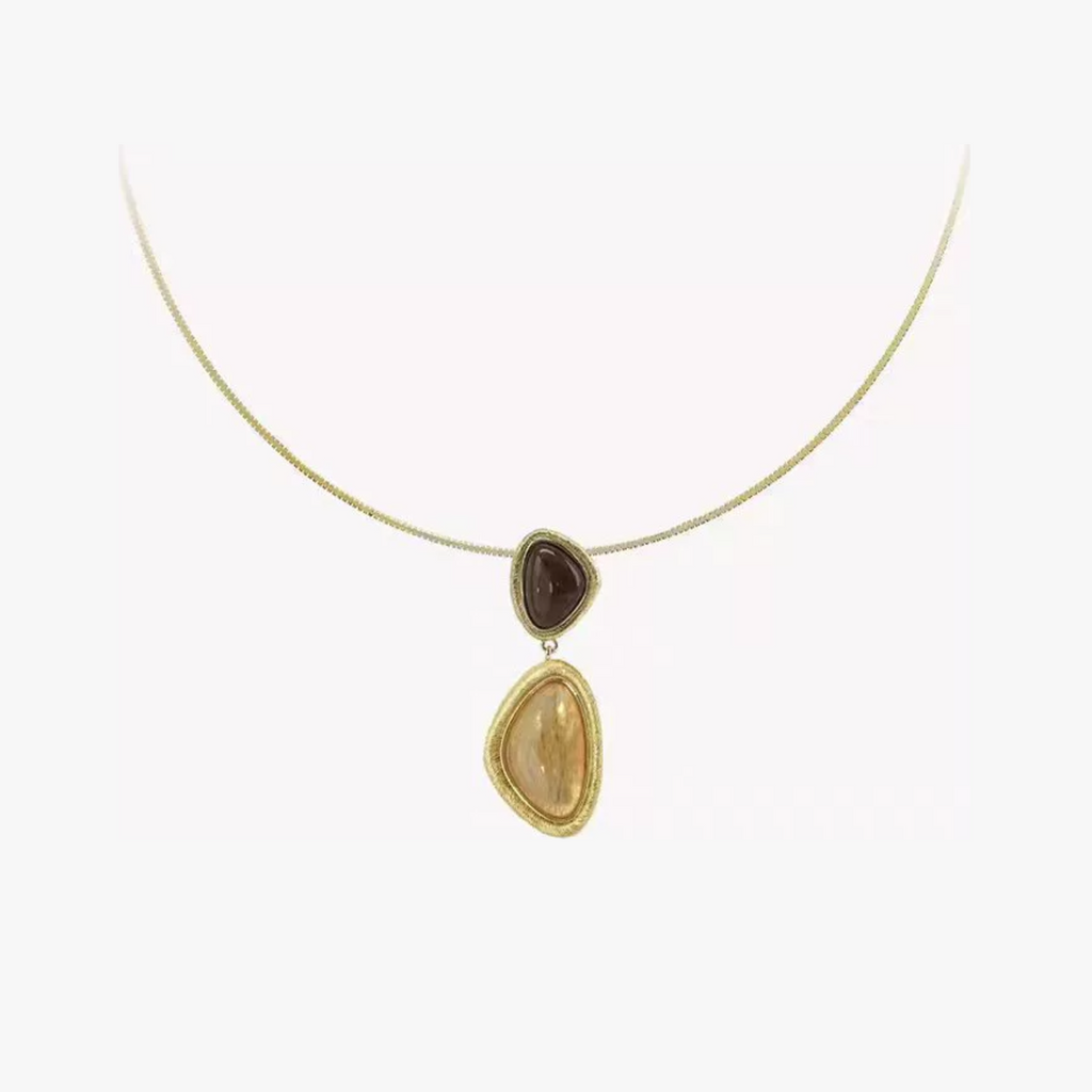 Bound Light natural stone long necklace in Gold-Tone finish