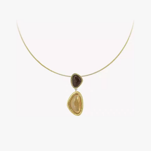 Bound Light natural stone long necklace in Gold-Tone finish