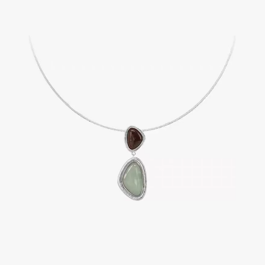 Bound Light natural stone long necklace in Silver-Tone finish