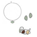 Bound Light Silver-Tone short necklace, triangle earrings and natural stone cuff three-piece set