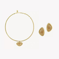 Bound Light Gold-Tone short natural stone necklace with matching triangle stud earrings