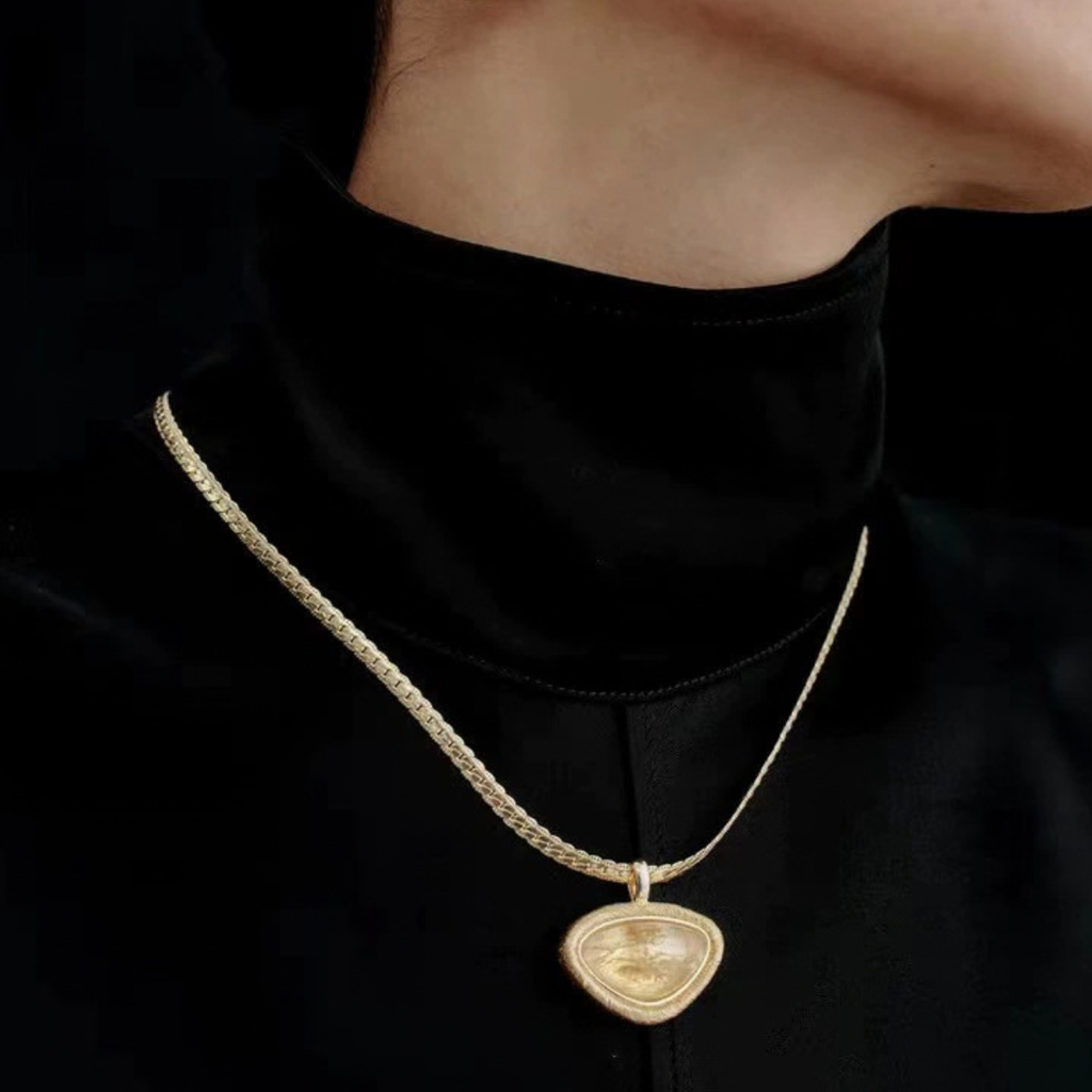 Model wearing the Bound Light natural stone short necklace