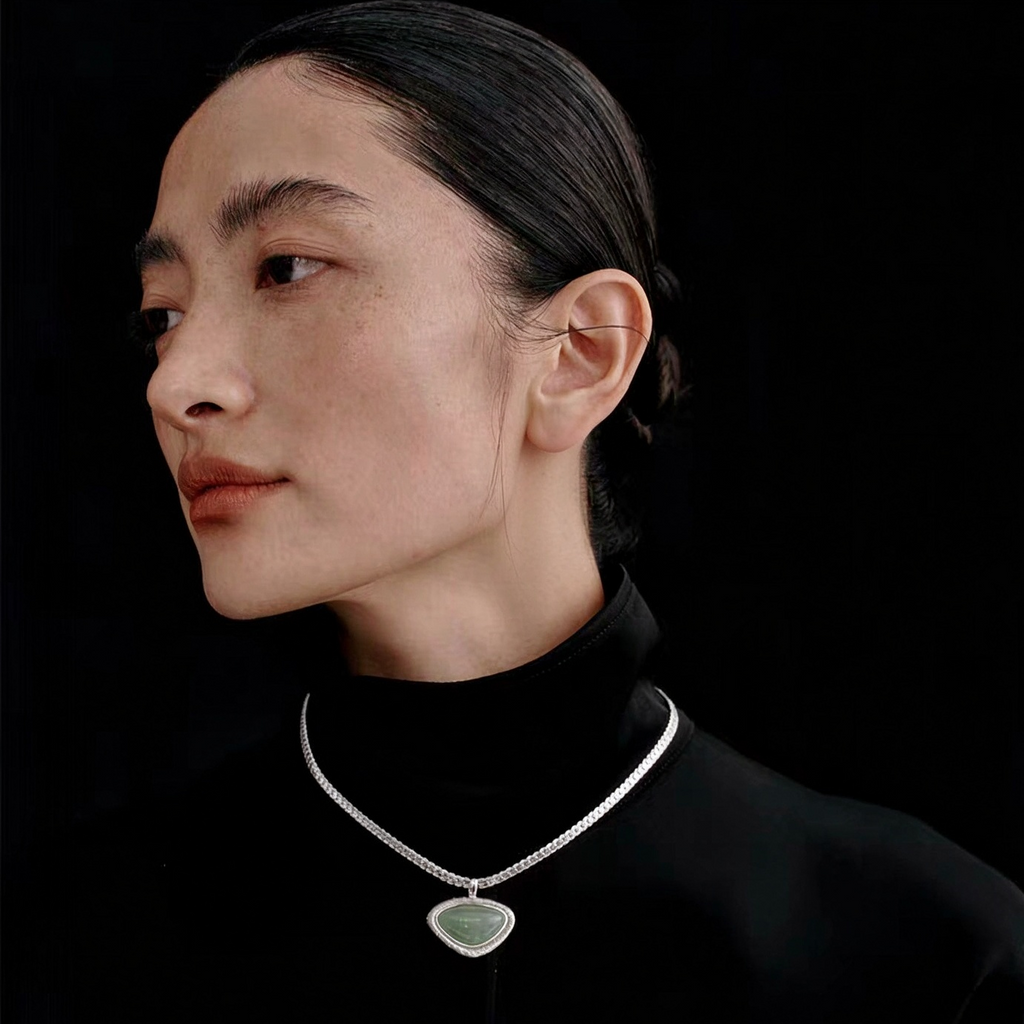 Model wearing the Bound Light natural stone short necklace