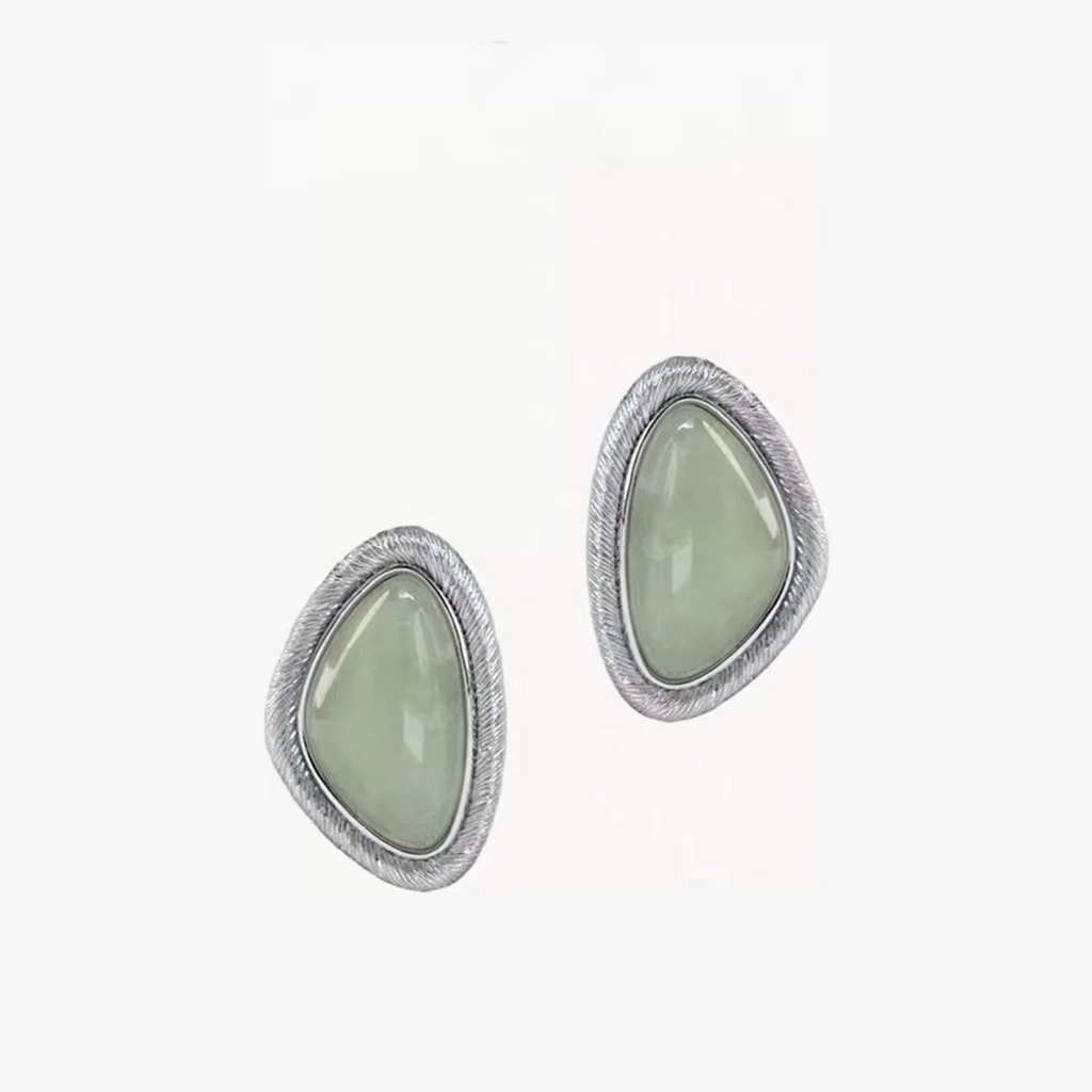 Bound Light natural stone triangle stud earrings in Silver-Tone finish