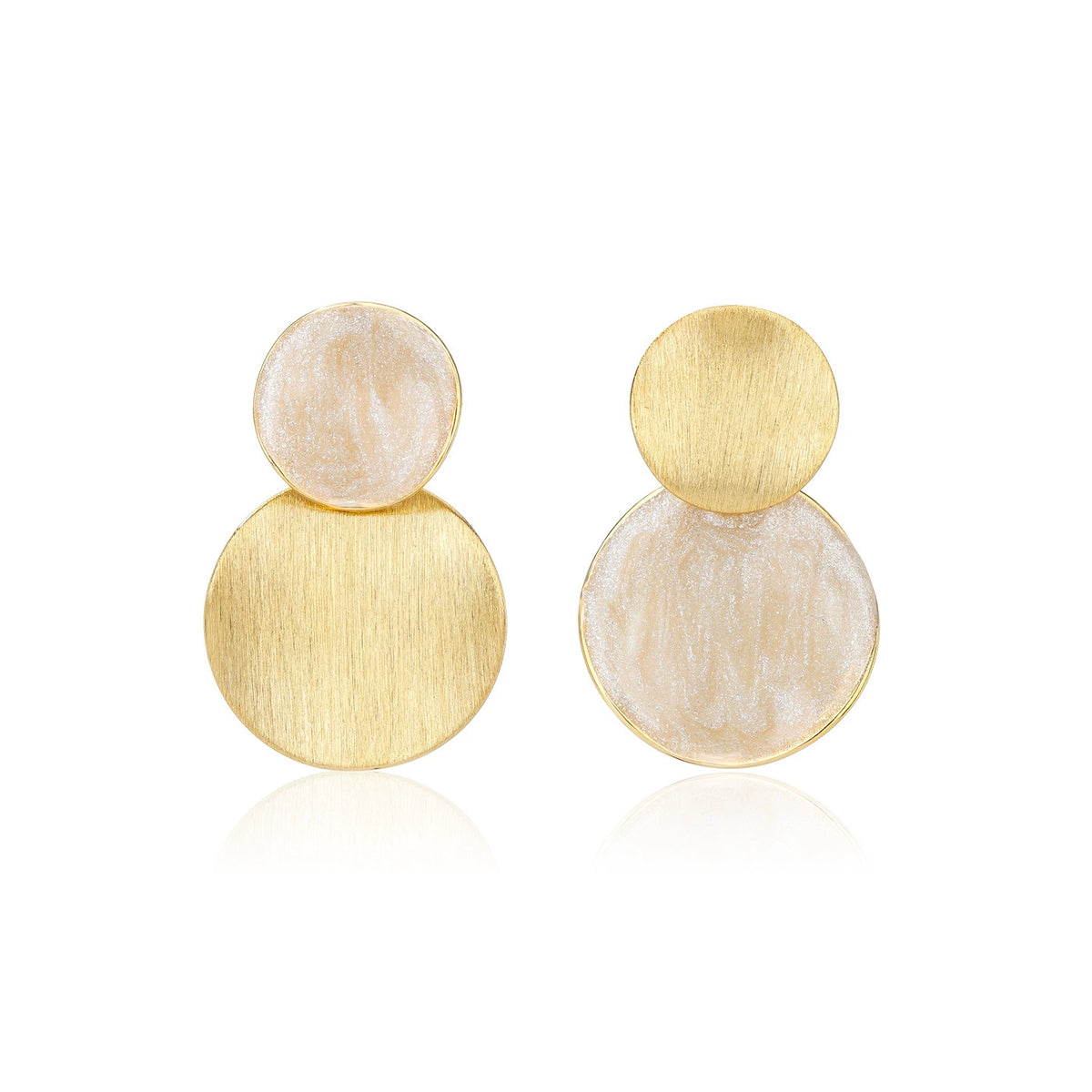 Brushed double disc stud earrings in Gold-Tone with textured ivory accents
