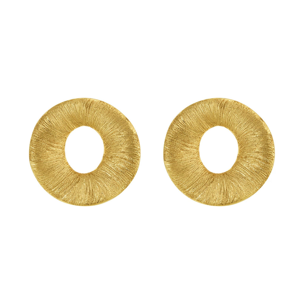 Gold-tone brushed open-center sculptural stud earrings