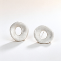Silver-tone brushed open-center sculptural stud earrings