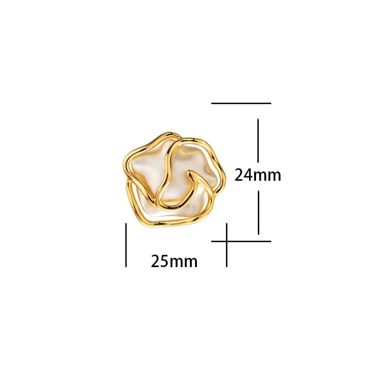 Brushed silver-tone open rose stud earring measuring approximately 25 by 24 mm