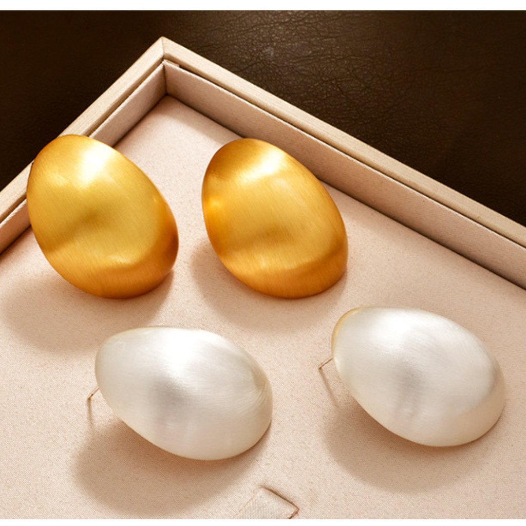 Gold-Tone and Silver-Tone brushed oval statement stud earrings