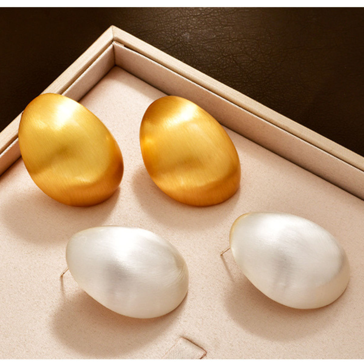 Gold-Tone and Silver-Tone brushed oval statement stud earrings