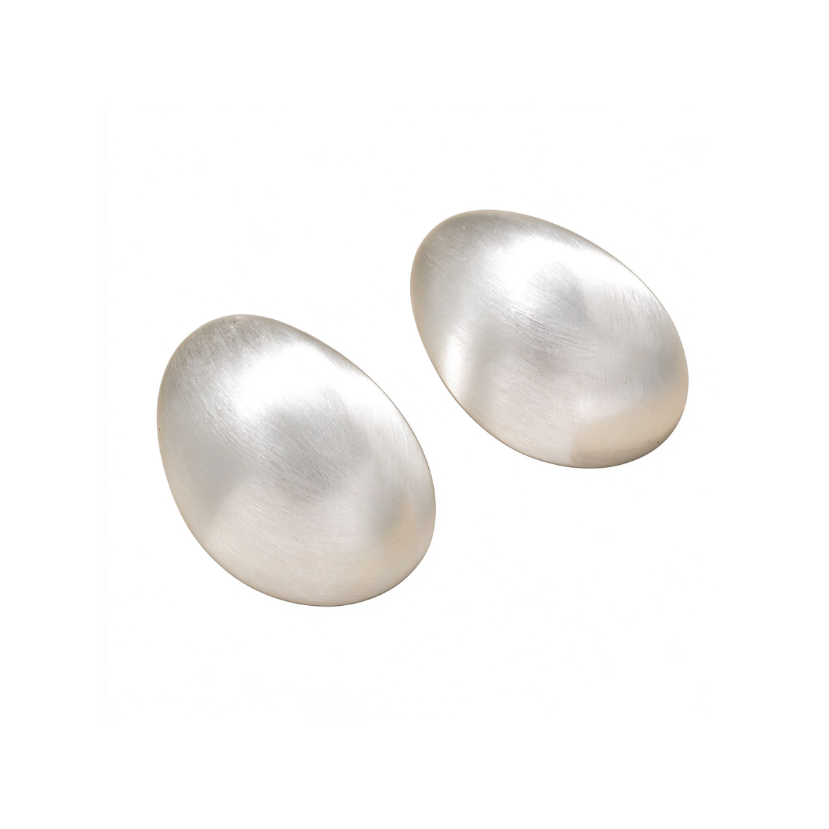 Silver-Tone brushed oval statement stud earrings
