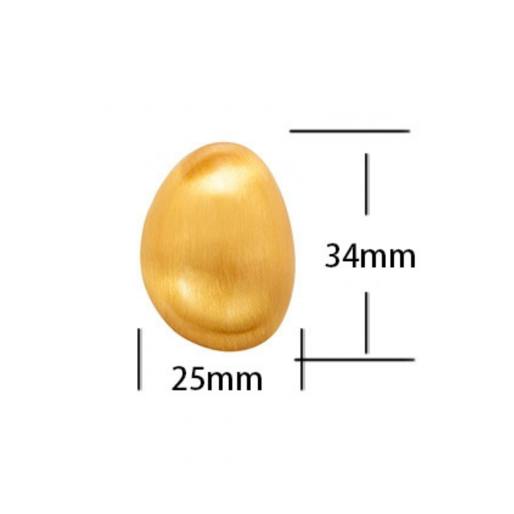 Brushed oval statement stud earrings measuring approximately 34 by 25 mm