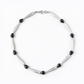 Brushed Silver Black Onyx necklace with sculptural elongated metal links