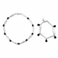 Brushed silver-tone Black Onyx necklace and matching bracelet set