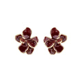 Burgundy floral stud earrings with gold-tone details