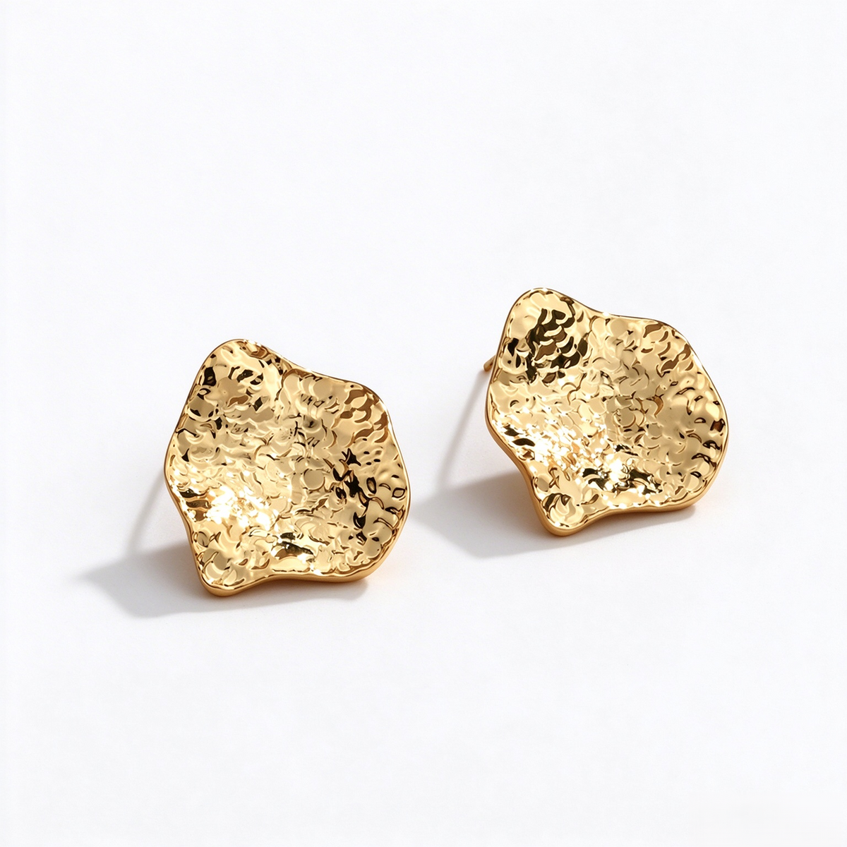 Gold-tone crinkled irregular sculptural stud earrings