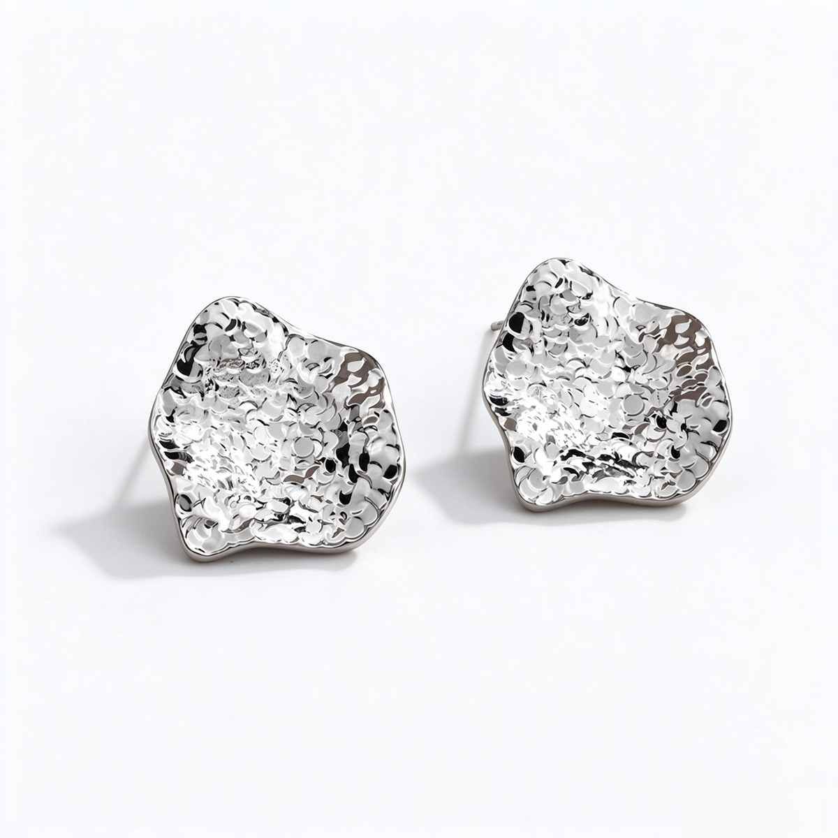 Silver-tone crinkled irregular sculptural stud earrings