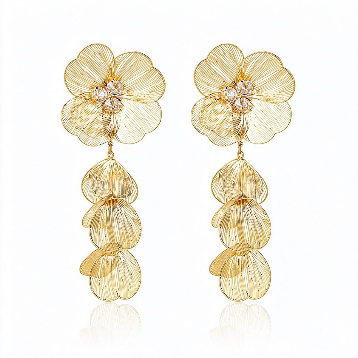 Gold-Tone Detachable Floral Drop Earrings with layered botanical petals