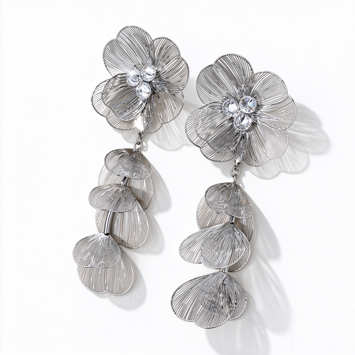 Silver-Tone Detachable Floral Drop Earrings with cubic zirconia accents