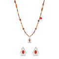 House Charm Long Necklace & Earrings Set with mixed natural stones