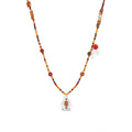 House Charm Mixed-Stone Long Necklace with silver-tone charm