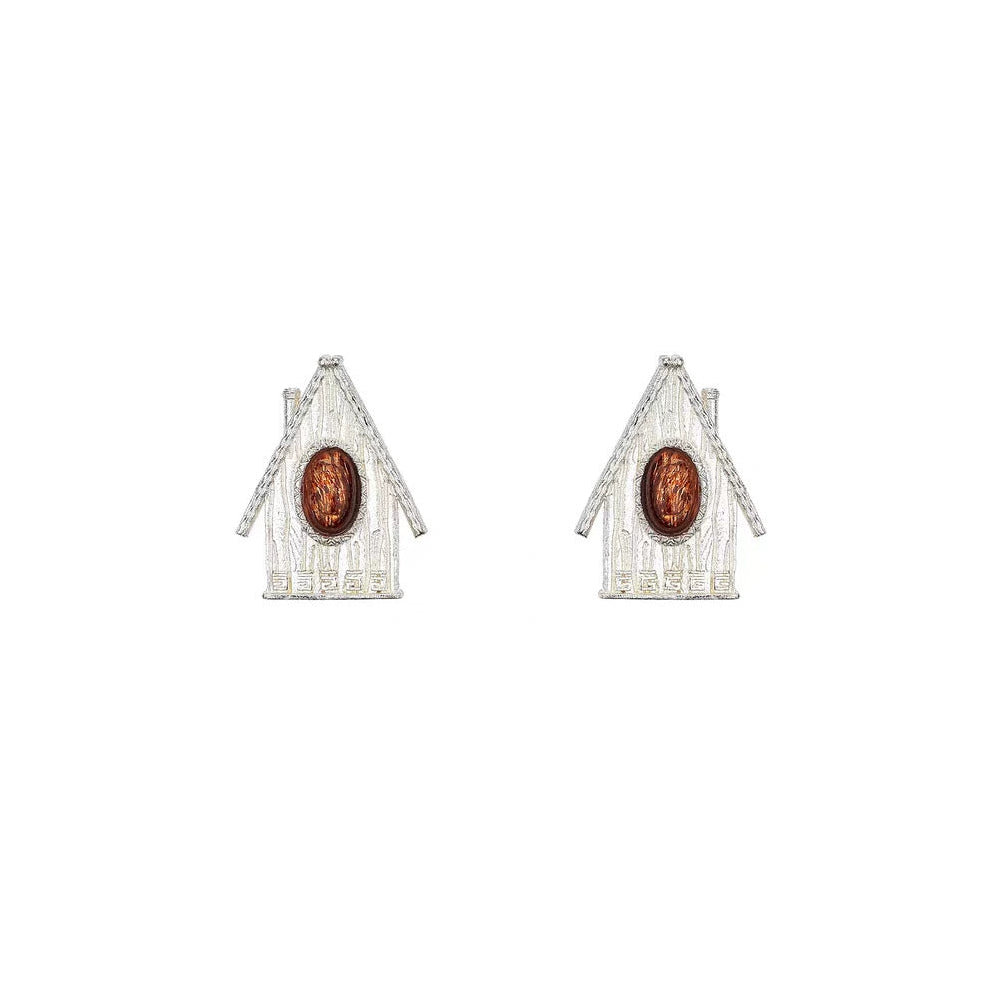 House Charm Stone Stud Earrings in Brown