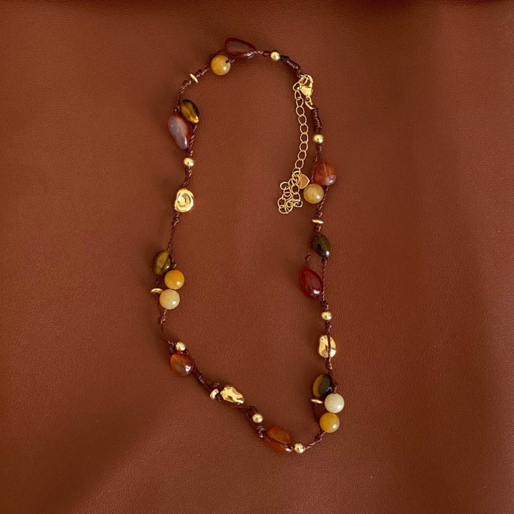 Jungle Fruit Natural Stone Necklace with gold-tone brass accents