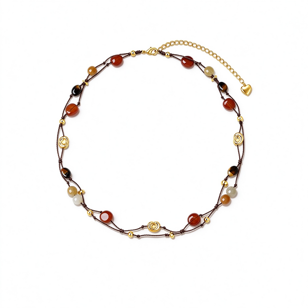Jungle Fruit multicolor natural stone necklace with 18K gold-plated brass
