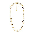 Layered tiger eye long necklace with double gold-tone strands