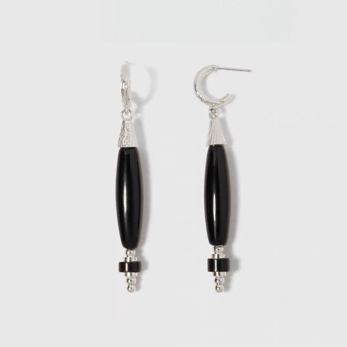 Silver-tone long bead earrings in Style A long drop design