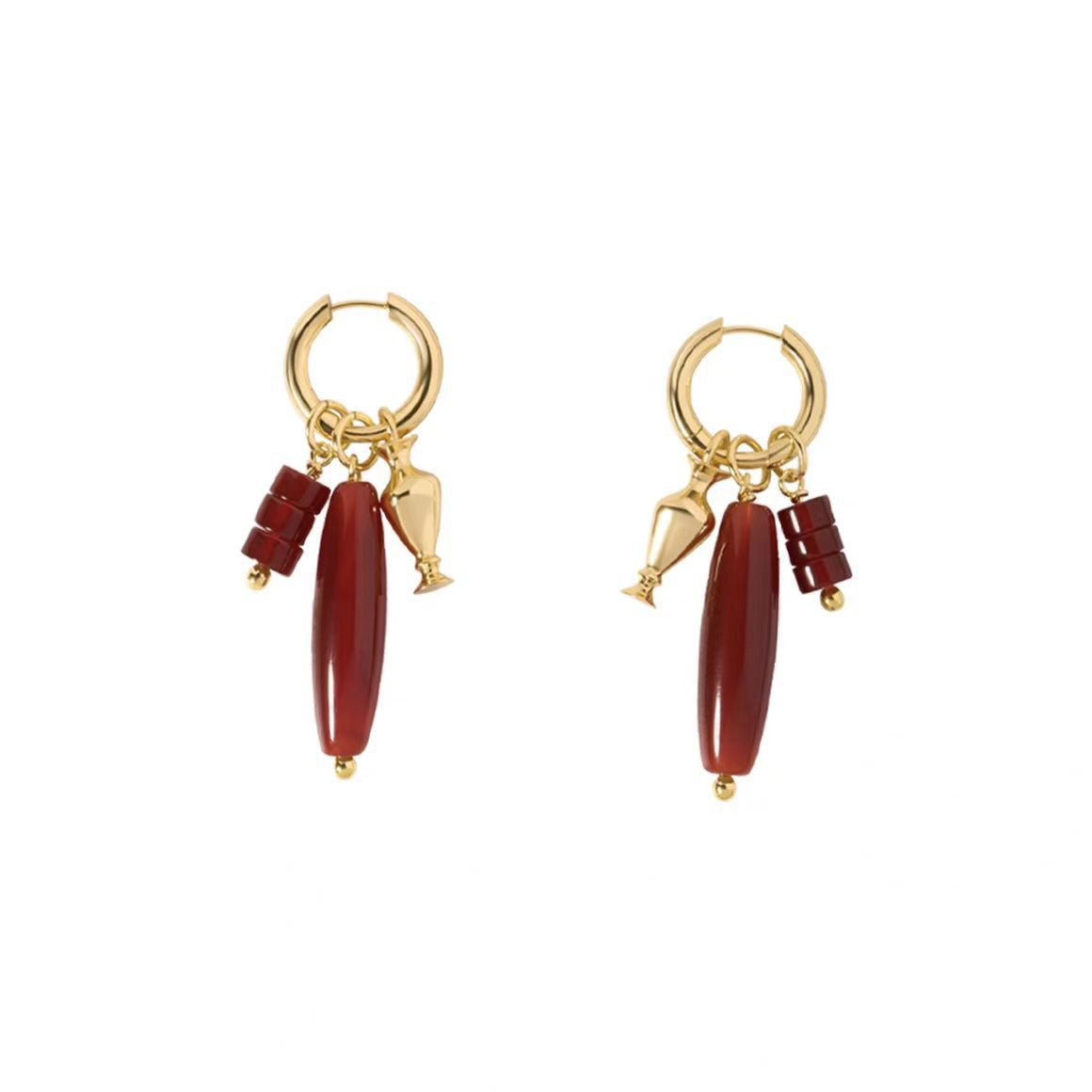 Gold-tone long bead earrings in Style B charm hoop design
