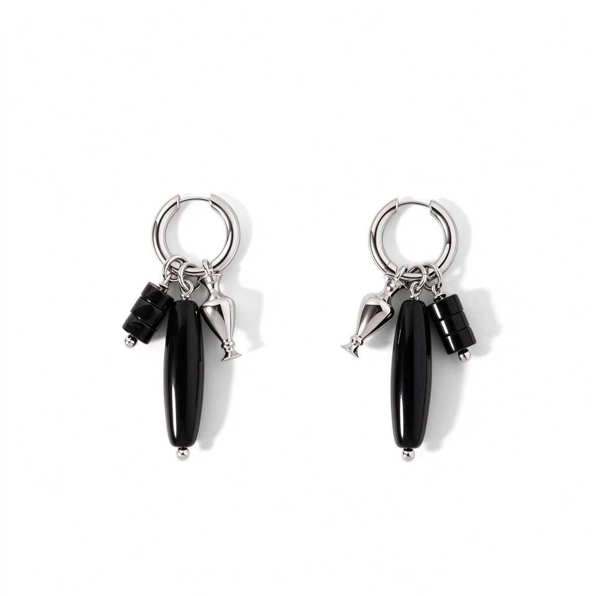 Silver-tone long bead earrings in Style B charm hoop design