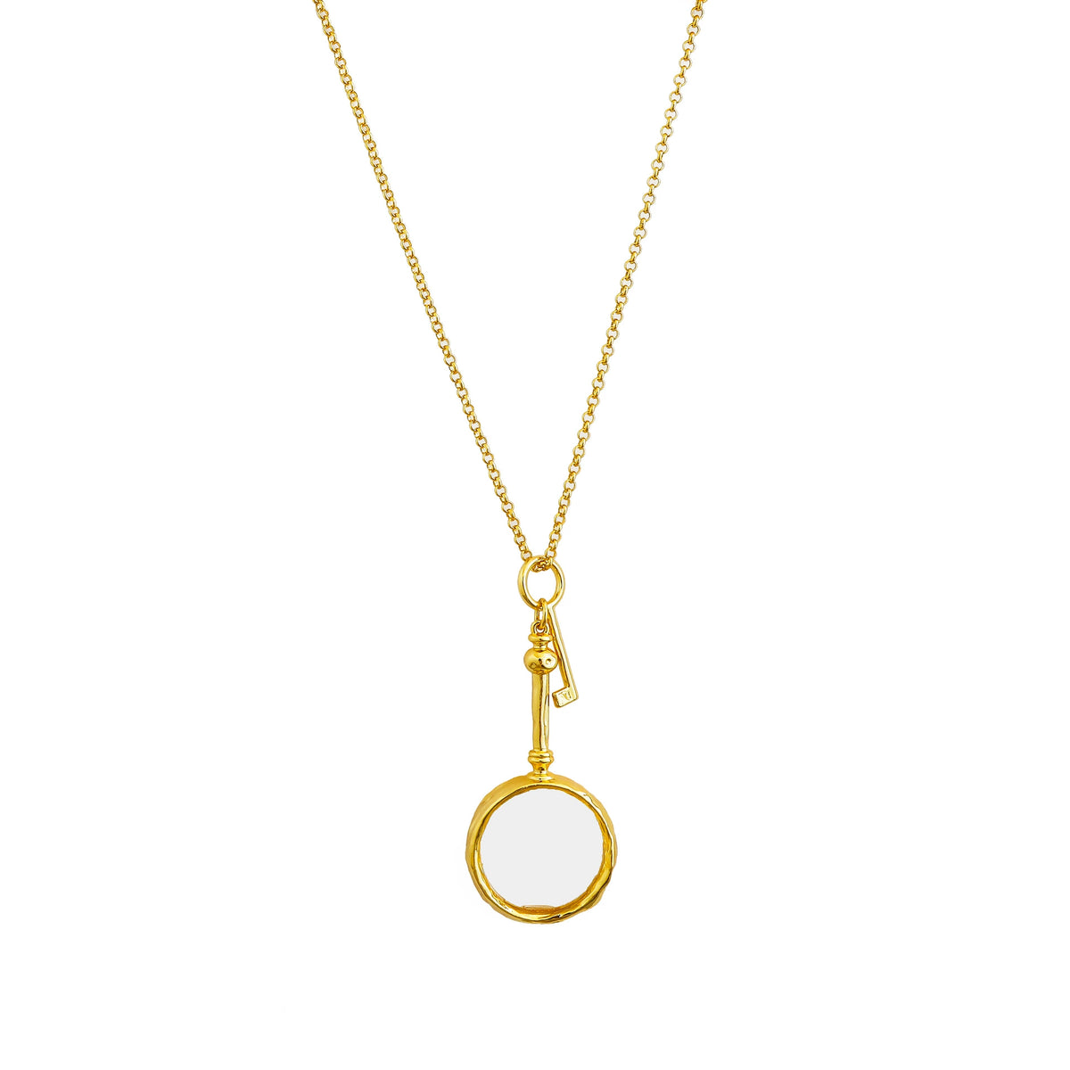 Gold-Tone Magnifying Glass Key Pendant Necklace with glass lens