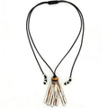 Mother-of-Pearl Tassel Cord Necklace with gold-tone brass details