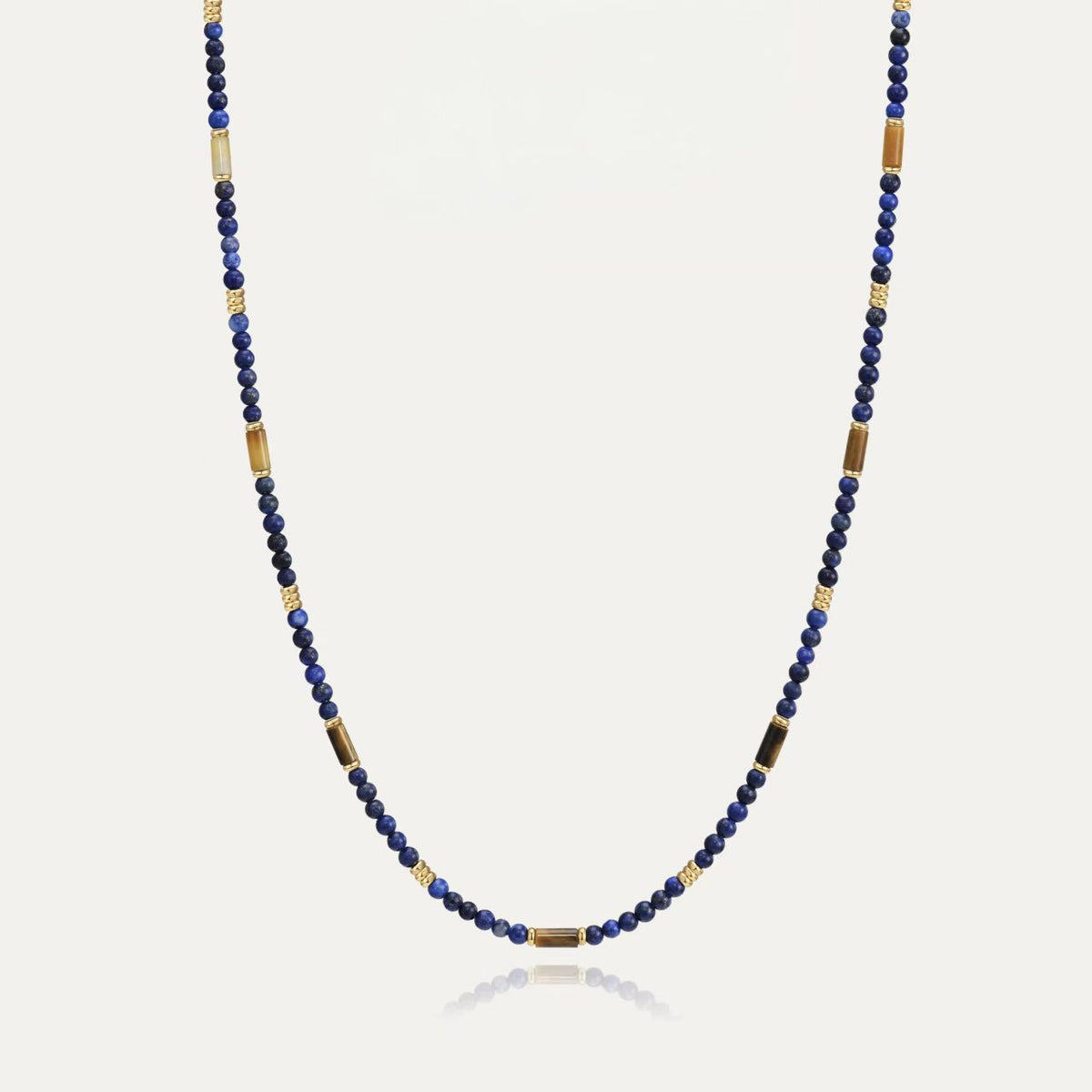 Motu Blue lapis lazuli and tiger eye beaded necklace with Gold-Tone details